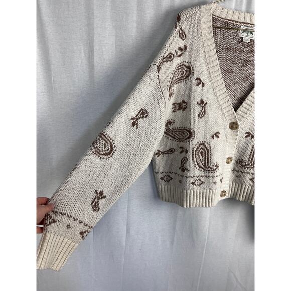 American Eagle Sweater Cropped Bandana Print Cardigan Autumn Oversized Slouchy - Picture 5 of 8